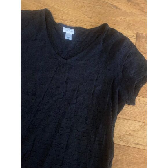 Jaclyn Smith Collection women's Black Textured V-Neck Short Sleeve Top Large - Picture 3 of 8